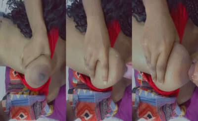 Hot Nigerian Twitter Girl “Adaoflondon” Squeezes Her Soft Boobs, Licks Her Nipple, And Sucks It In This Nude Video