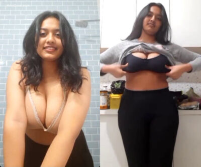 Thick Desi NRI OnlyFans model flashes big natural tits in the kitchen, slow tease