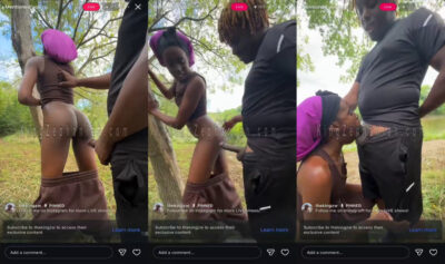 King Zephaniah fucks the girl holding a tree with strokes from behind with dip throat beside the stream as she pays in kind for clearing her bills on Instagram live