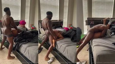 Ebony in a Pink Bonnet Gets Pounded Standing Doggy Then Folded Into a Mating Press